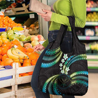 Hawaii Map Kanaka Maoli Grocery Bag Fantastic Frangipani Chartreuse Cyan