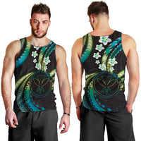 Hawaii Map Kanaka Maoli Men Tank Top Fantastic Frangipani Chartreuse Cyan