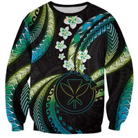 Hawaii Map Kanaka Maoli Sweatshirt Fantastic Frangipani Chartreuse Cyan