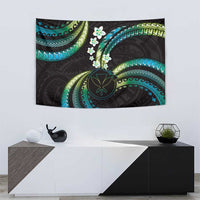 Hawaii Map Kanaka Maoli Tapestry Fantastic Frangipani Chartreuse Cyan