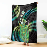Hawaii King Kamehameha Blanket Fantastic Plumeria Chartreuse Cyan