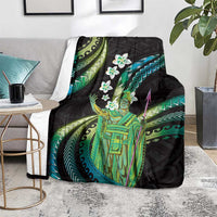 Hawaii King Kamehameha Blanket Fantastic Plumeria Chartreuse Cyan