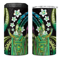 Hawaii King Kamehameha 4 in 1 Can Cooler Tumbler Fantastic Plumeria Chartreuse Cyan