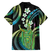 Hawaii King Kamehameha Family Matching Off The Shoulder Long Sleeve Dress and Hawaiian Shirt Fantastic Plumeria Chartreuse Cyan