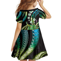 Hawaii King Kamehameha Family Matching Off Shoulder Short Dress and Hawaiian Shirt Fantastic Plumeria Chartreuse Cyan