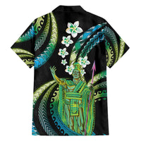Hawaii King Kamehameha Family Matching Puletasi and Hawaiian Shirt Fantastic Plumeria Chartreuse Cyan