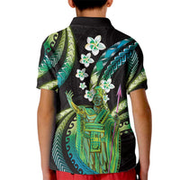 Hawaii King Kamehameha Kid Polo Shirt Fantastic Plumeria Chartreuse Cyan