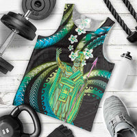 Hawaii King Kamehameha Men Tank Top Fantastic Plumeria Chartreuse Cyan