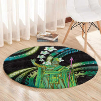 Hawaii King Kamehameha Round Carpet Fantastic Plumeria Chartreuse Cyan