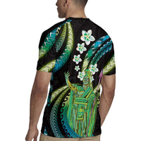 Hawaii King Kamehameha Rugby Jersey Fantastic Plumeria Chartreuse Cyan