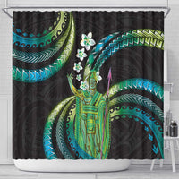 Hawaii King Kamehameha Shower Curtain Fantastic Plumeria Chartreuse Cyan