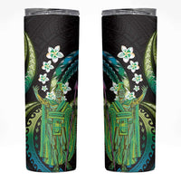 Hawaii King Kamehameha Skinny Tumbler Fantastic Plumeria Chartreuse Cyan