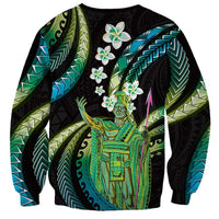 Hawaii King Kamehameha Sweatshirt Fantastic Plumeria Chartreuse Cyan