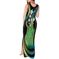 Hawaii King Kamehameha Tank Maxi Dress Fantastic Plumeria Chartreuse Cyan