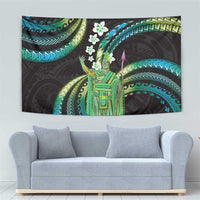 Hawaii King Kamehameha Tapestry Fantastic Plumeria Chartreuse Cyan