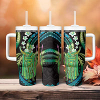Hawaii King Kamehameha Tumbler With Handle Fantastic Plumeria Chartreuse Cyan