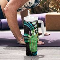 Hawaii King Kamehameha Tumbler With Handle Fantastic Plumeria Chartreuse Cyan
