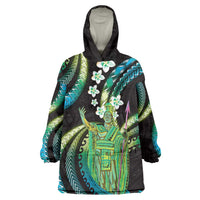 Hawaii King Kamehameha Wearable Blanket Hoodie Fantastic Plumeria Chartreuse Cyan
