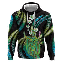 Hawaii King Kamehameha Zip Hoodie Fantastic Plumeria Chartreuse Cyan