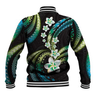 Hawaii Plumeria Baseball Jacket Chartreuse Cyan Polynesian Pattern LT01 - Polynesian Pride