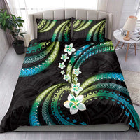Hawaii Plumeria Bedding Set Chartreuse Cyan Polynesian Pattern