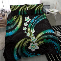 Hawaii Plumeria Bedding Set Chartreuse Cyan Polynesian Pattern