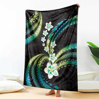 Hawaii Plumeria Blanket Chartreuse Cyan Polynesian Pattern LT01 - Polynesian Pride