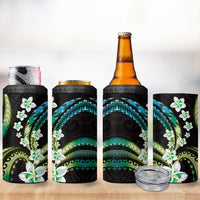 Hawaii Plumeria 4 in 1 Can Cooler Tumbler Chartreuse Cyan Polynesian Pattern