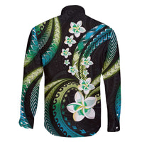 Hawaii Plumeria Family Matching Off The Shoulder Long Sleeve Dress and Hawaiian Shirt Chartreuse Cyan Polynesian Pattern