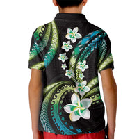 Hawaii Plumeria Kid Polo Shirt Chartreuse Cyan Polynesian Pattern
