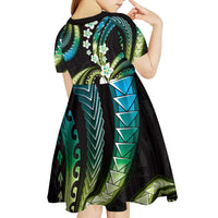 Hawaii Plumeria Kid Short Sleeve Dress Chartreuse Cyan Polynesian Pattern LT01 - Polynesian Pride