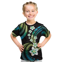 Hawaii Plumeria Kid T Shirt Chartreuse Cyan Polynesian Pattern LT01 Cyan - Polynesian Pride