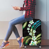 Hawaii Plumeria Luggage Cover Chartreuse Cyan Polynesian Pattern