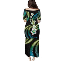 Hawaii Plumeria Puletasi Chartreuse Cyan Polynesian Pattern