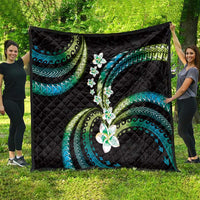Hawaii Plumeria Quilt Chartreuse Cyan Polynesian Pattern