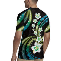 Hawaii Plumeria Rugby Jersey Chartreuse Cyan Polynesian Pattern
