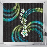 Hawaii Plumeria Shower Curtain Chartreuse Cyan Polynesian Pattern