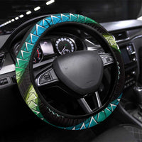 Hawaii Plumeria Steering Wheel Cover Chartreuse Cyan Polynesian Pattern
