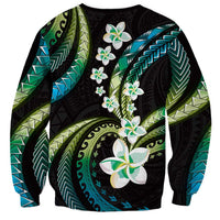 Hawaii Plumeria Sweatshirt Chartreuse Cyan Polynesian Pattern LT01 - Polynesian Pride