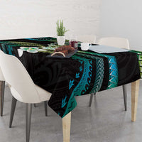 Hawaii Plumeria Tablecloth Chartreuse Cyan Polynesian Pattern