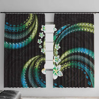 Hawaii Plumeria Window Curtain Chartreuse Cyan Polynesian Pattern LT01 With Hooks Cyan - Polynesian Pride