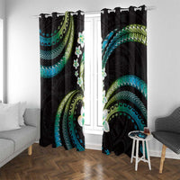 Hawaii Plumeria Window Curtain Chartreuse Cyan Polynesian Pattern LT01 With Grommets Cyan - Polynesian Pride