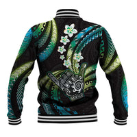 Hawaii Shaka Sign Baseball Jacket Fantastic Frangipani Chartreuse Cyan LT01 - Polynesian Pride