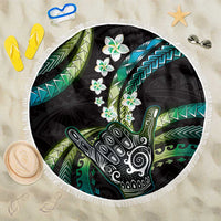 Hawaii Shaka Sign Beach Blanket Fantastic Frangipani Chartreuse Cyan LT01 One Size 150cm Cyan - Polynesian Pride