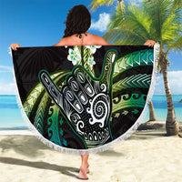 Hawaii Shaka Sign Beach Blanket Fantastic Frangipani Chartreuse Cyan LT01 - Polynesian Pride