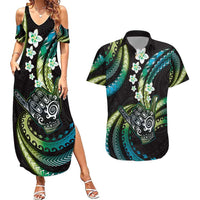 Hawaii Shaka Sign Couples Matching Summer Maxi Dress and Hawaiian Shirt Fantastic Frangipani Chartreuse Cyan LT01 Cyan - Polynesian Pride