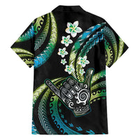 Hawaii Shaka Sign Family Matching Long Sleeve Bodycon Dress and Hawaiian Shirt Fantastic Frangipani Chartreuse Cyan