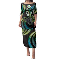 Hawaii Shaka Sign Family Matching Puletasi and Hawaiian Shirt Fantastic Frangipani Chartreuse Cyan