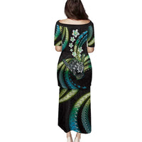 Hawaii Shaka Sign Family Matching Puletasi and Hawaiian Shirt Fantastic Frangipani Chartreuse Cyan