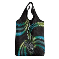 Hawaii Shaka Sign Grocery Bag Fantastic Frangipani Chartreuse Cyan LT01 - Polynesian Pride